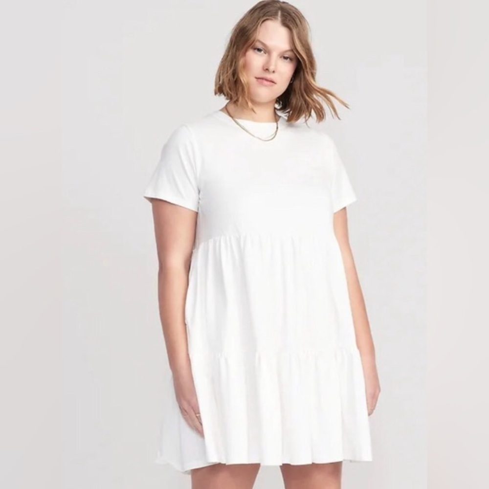 NWT! Ivory Tiered Mini Swing T-Shirt Dress for Women - Small 💜 - Picture 5 of 10